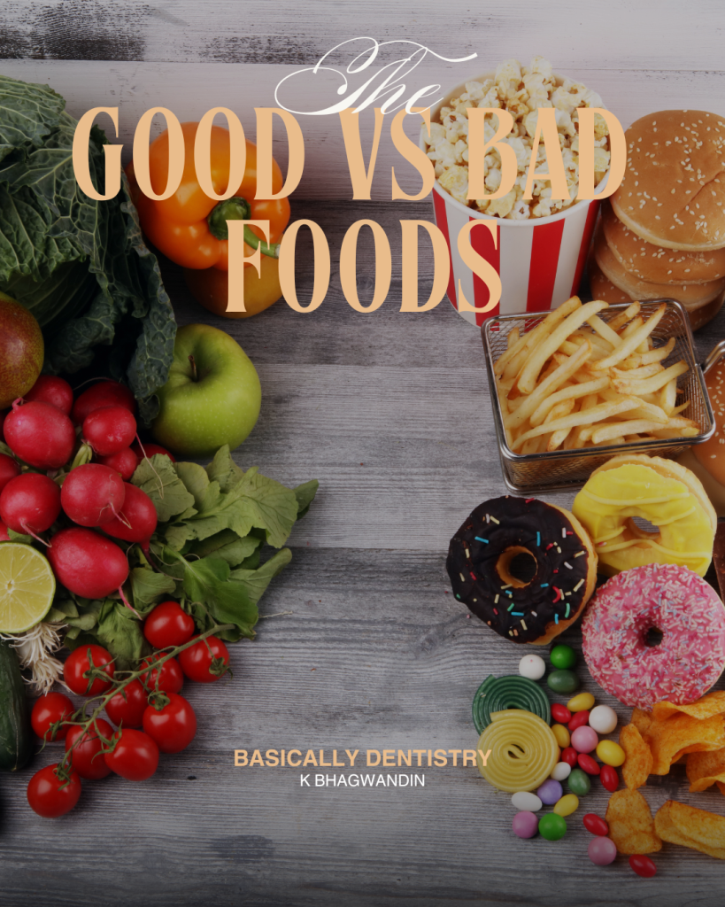 the image shows goods vs bad foods
